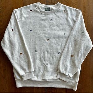 Mojo Provo Taylor Swift Embroidered Charm Eras Gray Sweater Swifties Crew Neck